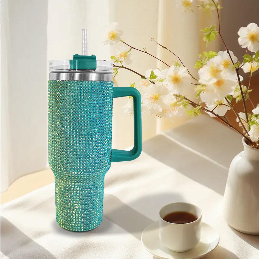 40oz Bling Rhinestones Tumbler with Handle - Sparkly Stainless Steel Water Bottle for IceCoffee, Must-Have CarAccessories & GymEssentials, Diamond Studded Cup for Women, Cute Birthday Gifts