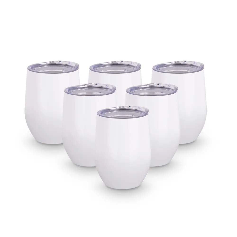 6-Pack 12 oz Sublimation Blanks Customized Stainless Steel Insulated Stemless Wine Tumbler Cups, White Insulated Cup Vacuum Flasks