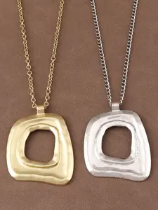 1pc Fashionable Matte Gold/Silver Asymmetric Hollow Square Pendant Long Gold Chain Necklace, Suitable For Women's Daily Wear, 24 Inches + 2 Inches Extension Chain