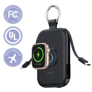 RORRY 5000mAh keychain power bank that charges your phone and smartwatch on the go, Built-in cables and a compact design Travel Battery Pack Usb Battery Powered TikTokShopBacktoSchool
