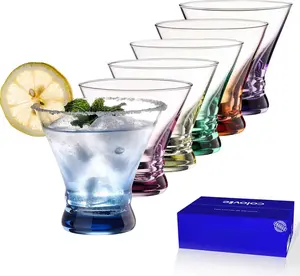 Martini Glasses Set of 6 -  Glasses - 8oz Stemless Margarita, Bar, Dessert Glass - Colored  Drinking Glassware - Cosmo, Manhattan, Espresso Martini -  Party  for Her