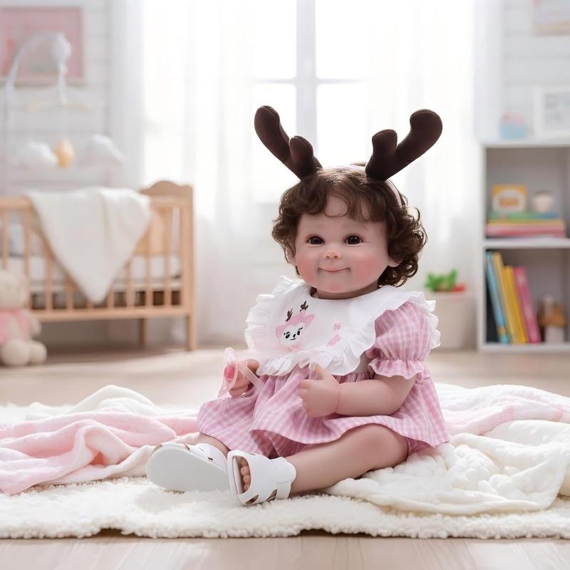 Smiling Reborn Baby Doll, 22-Inch Vinyl Realistic Newborn Baby Doll with Hand-Rooted Hair for 3+ Ages, Gifts, Collect Open-Eyed Toddler Girl Full-Body reborn  dolls