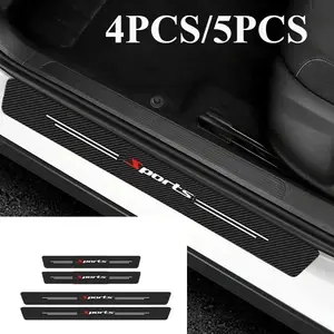 4PCS/5PCS Sport Carbon Fibre Threshold Protection Strip Universal Anti-scratch and Anti-collision Door Decorative Strip Sticker Car Decals