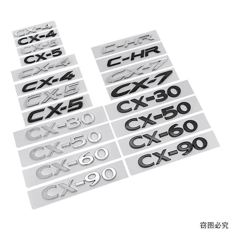 ABS Car Body Fender Side 3D Letter Emblem 1-Piece Car Sticker, Replacement Sticker for Mazda CHR CX4 CX5 CX7 CX30 CX50 CX60 CX90 Rear Trunk Badge