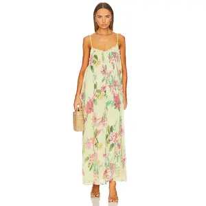ROCOCO SAND Rue Long Dress in Colourfull Floral On Lime Green