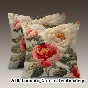 Vintage Floral Plush Pillow Covers Set, 2pcs Retro Print Cushion Cases, 45.72x45.72 Cm, Home Decor, Sofa & Office Use, Versatile Use