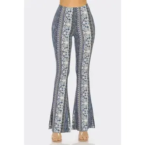 Bear Dance Floral Scroll Skinny Brushed Pants - Multi Light Denim