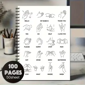 American Sign Language Alphabet Phrase Spiral Notebook Workbook, Bilingual Asl/english Hand Gestures, Durable Paper, Suitable for Deaf Community