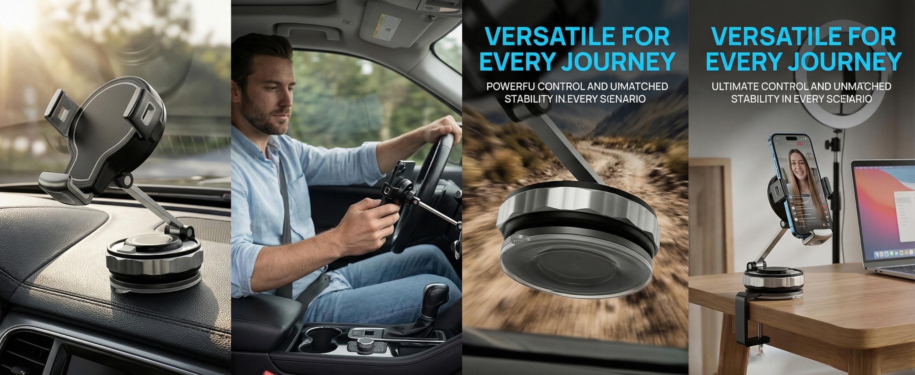 Car-mounted mobile phone holder, 360-degree rotation, suitable for car navigation and car dashboard, adjustable angle for both horizontal and vertical screens, suction cup fixed anti-slip mobile phone holder, suitable for iPhone and others.