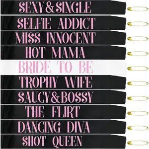 10 Pcs Bachelorette Party Sashes Set - White Bride to Be Sash and Black Bridesmaid Sashes for Bachelorette Bridal Shower and Hen Party Decorations Favors Glitter Hot Pink Letters