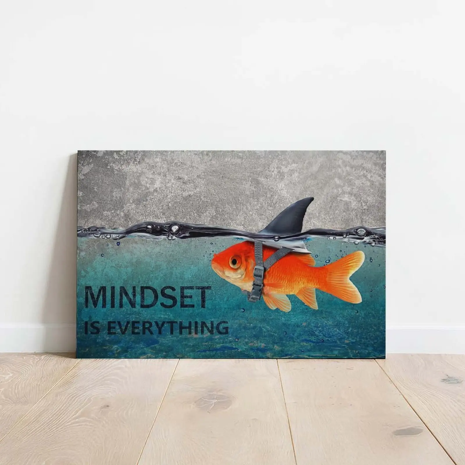 Inspirational Goldfish with Shark Fin Canvas Print | Mindset Growth Wall Art | Success Poster for Workspace