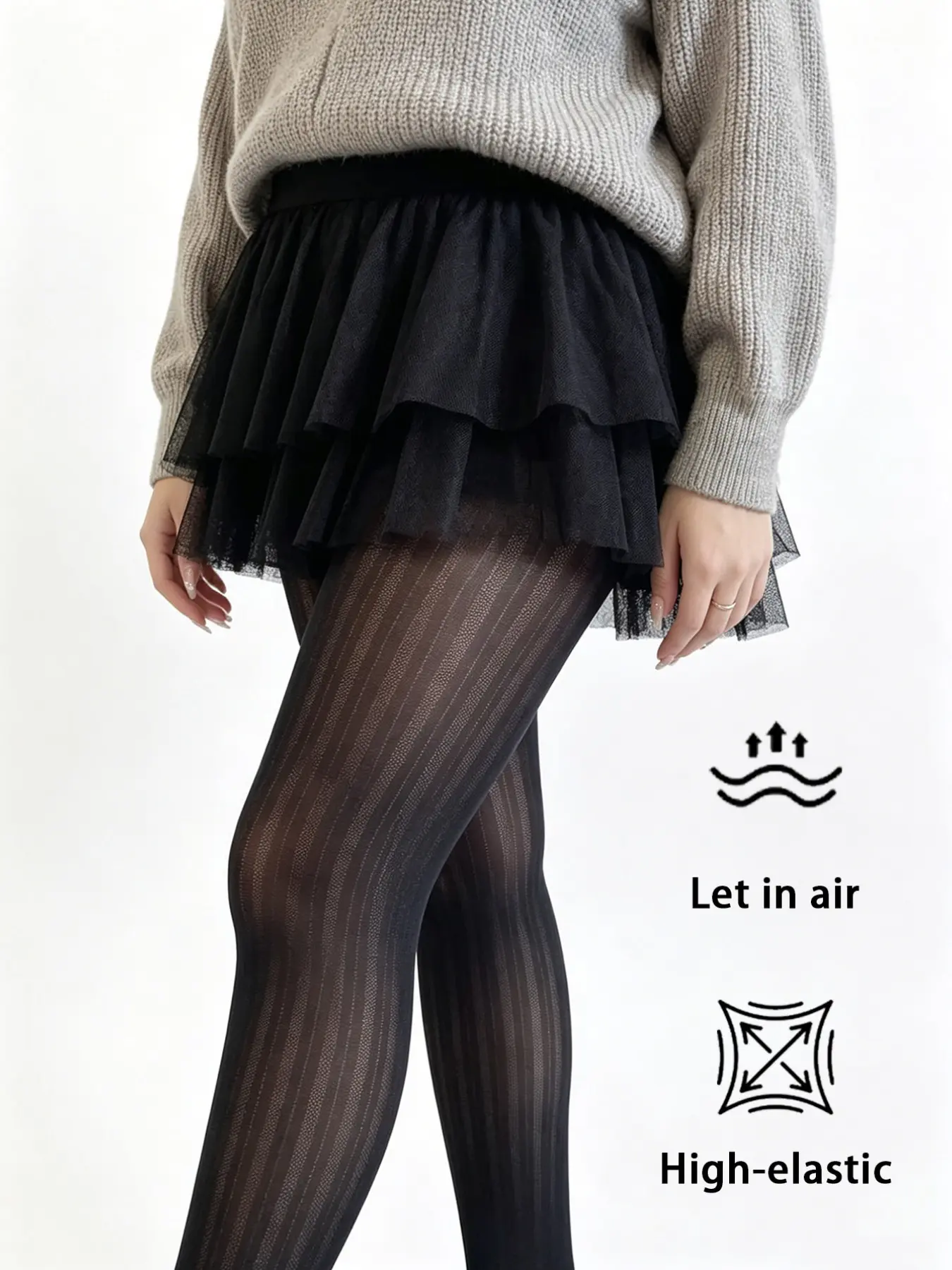Commute Versatile Stockings, Textured Vertical Stripe Fishnet Stockings, Slimming and Elevating Style, High Waist Fashion for All Seasons