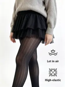 Commute Versatile Stockings, Textured Vertical Stripe Fishnet Stockings, Slimming and Elevating Style, High Waist Fashion for All Seasons