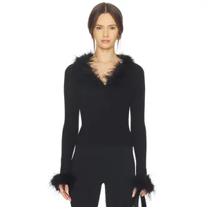 MAJORELLE Lela Feather Cardigan in Black