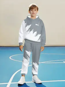 Boys' Hooded Sweatshirt Casual Sportswear Set, Sports Style, Wear-Resistant Fabric, Spring & Fall, Regular Fit