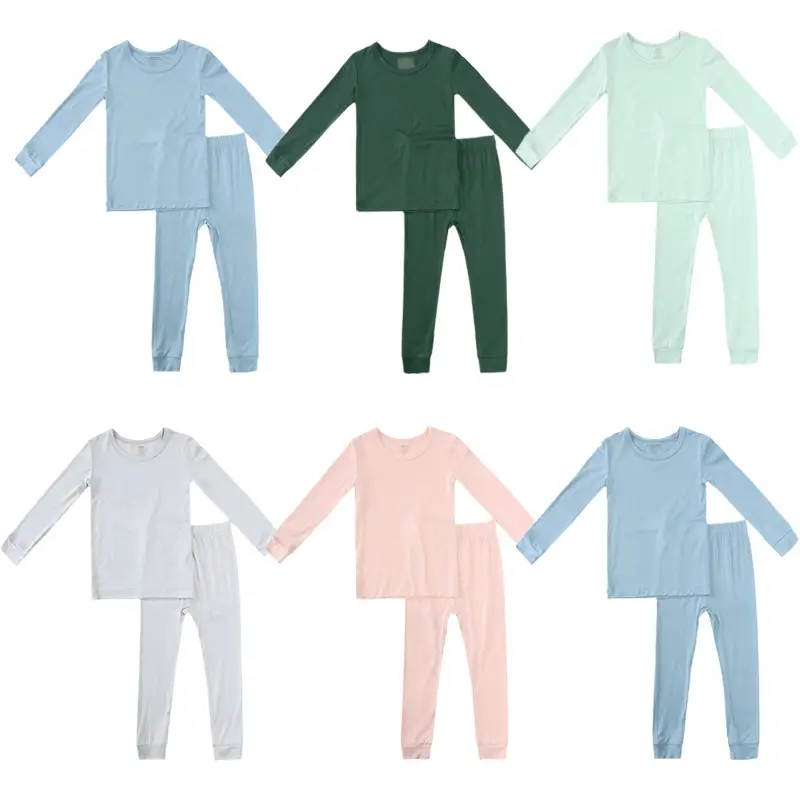 2024 Bamboo Fiber Kids Clothes Pajamas Set Solid Hight Elasticity Breathable Long Sleeve T-shirt+Pants Sleepwear Children Boy Girl Loungewear Suit