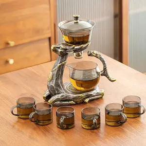 Deer Design Glass Matcha Tea Set, 1 Set Including Tea Cups & Tea Pot & Tea Tray & Tea Can, Tea Making Tool for Home Office Shop Use