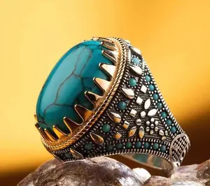 Men's Handmade 925 Sterling Silver Blue Turquoise Ring