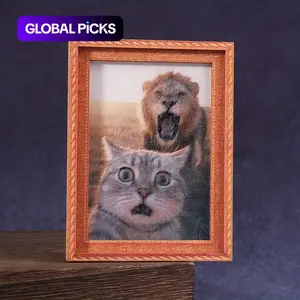 Funny Lion-Chasing Cat Magnet, Mini Framed Picture with Surprised Cat & Lion Design, Wooden Kitchen Decor for Refrigerator, Home Decoration, Refrigerator Decorating Magnet #TOP PICKS