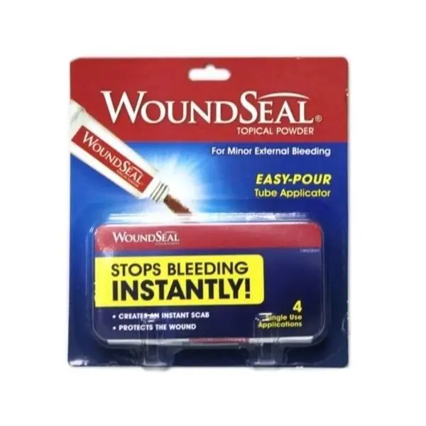 Woundseal Topical Powder (4 Count) - Easy-Pour Tube Applicator, Instant Bleeding Stopper for Minor Cuts & Abrasions, Healthcare Healing Treatment