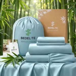 Bedelite -100% Bamboo sheet set, Sheet Set, Cooling Sheets for Queen King Size Bed Set, Rayon Derived from Bamboo, Breathable & Soft Deep Pocket , Hotel Luxury Silky Bedding, Bedsheet & Pillowcases, Grey, White, Blue
