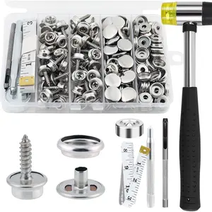 Canvas Snap Kit, 186PCS Snaps Button, Fastener Tool Set, Stainless Buttons Kit,Boat Cover Snaps,Carpet Snap for DIY Repairing Boat Covers,Canvas,Sewing