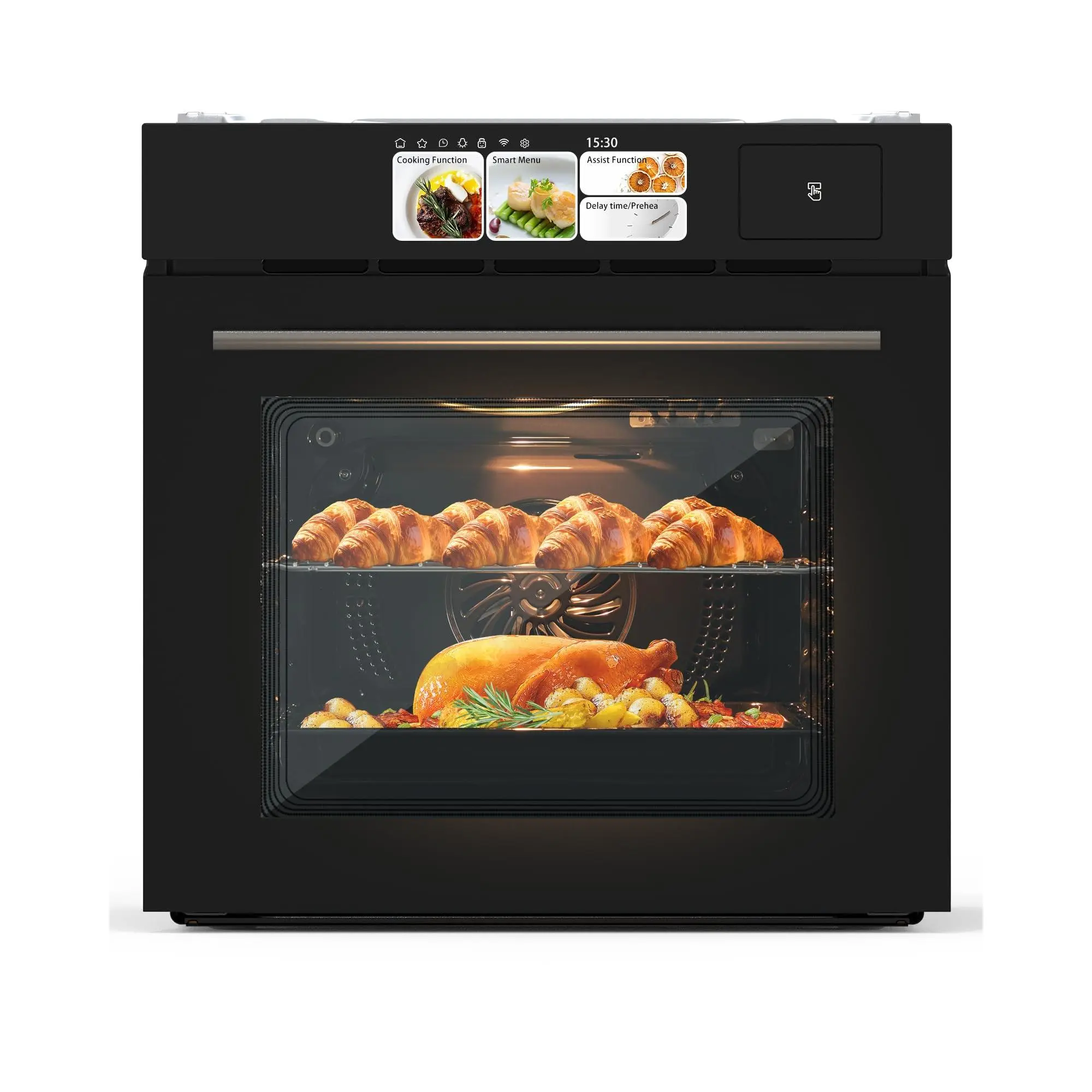 GARVEE 24 Inch Built-in Electric Single Wall Oven, 2.5 Cu.ft Convection Oven with 8 Cooking Functions, 360° Rotating Rotisserie, Advanced TFT Touchscreen, Timer & Safety Lock, Stainless Steel Design