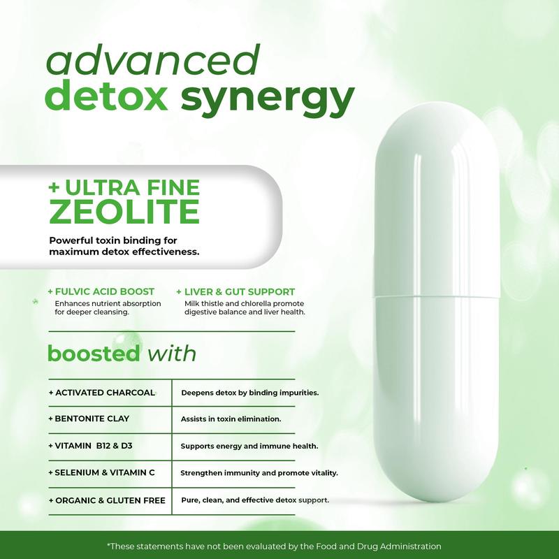 2300 MG Pure Zeolite Cleanse – Ultra-Fine Clinoptilolite Zeolite Detox, Activated Charcoal & Bentonite Clay – Liver & Gut Detox Cleanse, Toxin Flush, Digestive, Max Absorption, 90 Vegan Capsules