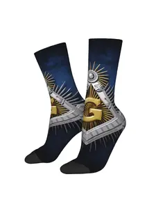 BIIHUDU Men's Freemasonry Sock with Masonic Symbols & Society Handshake - Full-Body Masonic Print, Freemason Apparel for Lodg