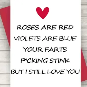 1pc "Roses Are Red Violets Are Blue Your Farts Stink" Hilariously Honest Funny Greeting Card, Unfiltered Humor Love Card for Boyfriend Girlfriend Husband Wife, Couples Anniversary Card, Blank Inside for Personal Message, Includes Envelope (5 x 7 Inches)