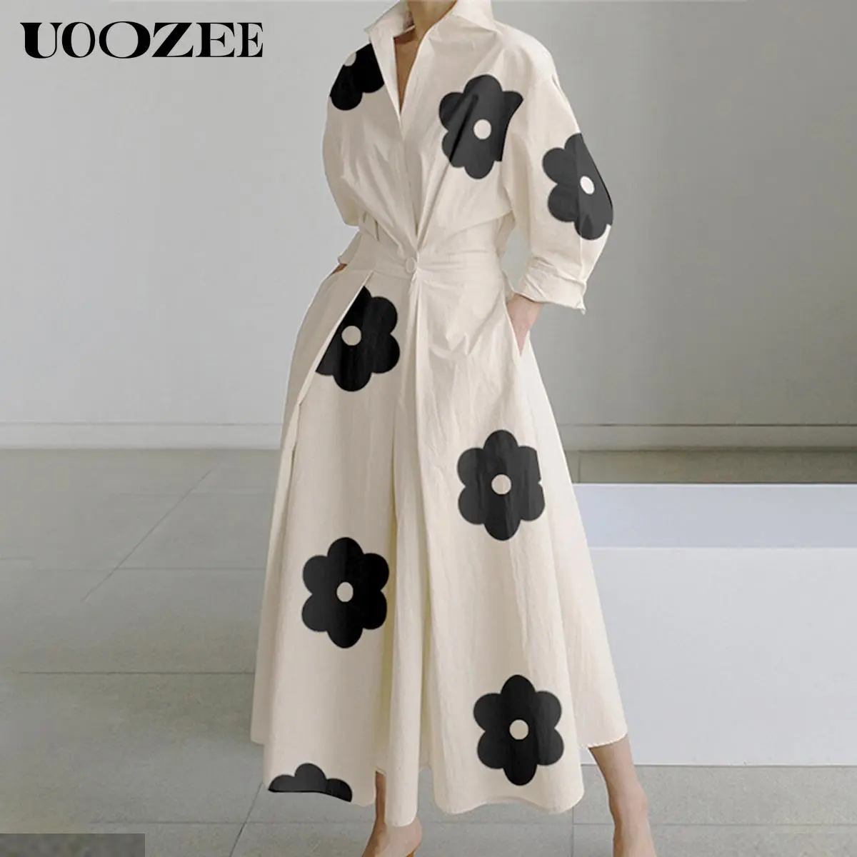 UOOZEE Women's Minimalist Long-Sleeve Loose Solid Color Collared Mid-Length  Dress - Button Closure, Waist Design, Comfortable Elegant Fabric, Ideal for  Commuting & Formal Occasions, Springtok Basic Beige Casual Womenswear -  TikTok Shop