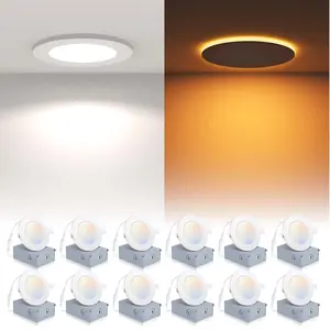 POWERASIA 12 Pack 4/6 Inch LED Recessed Lighting with Night Light 5CCT Dimmable 2700K-6000K 15W 1200LM Ultra Thin Ceiling Lights ETL Energy Star Certified