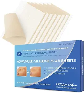 Aroamas Soft Silicone Scar Sheets Strips - Soften & Flatten Scars, 8 Sheets 3x1.57" for 4 Month Supply Skincare Comfort Healthcare Therapeutic Plastic