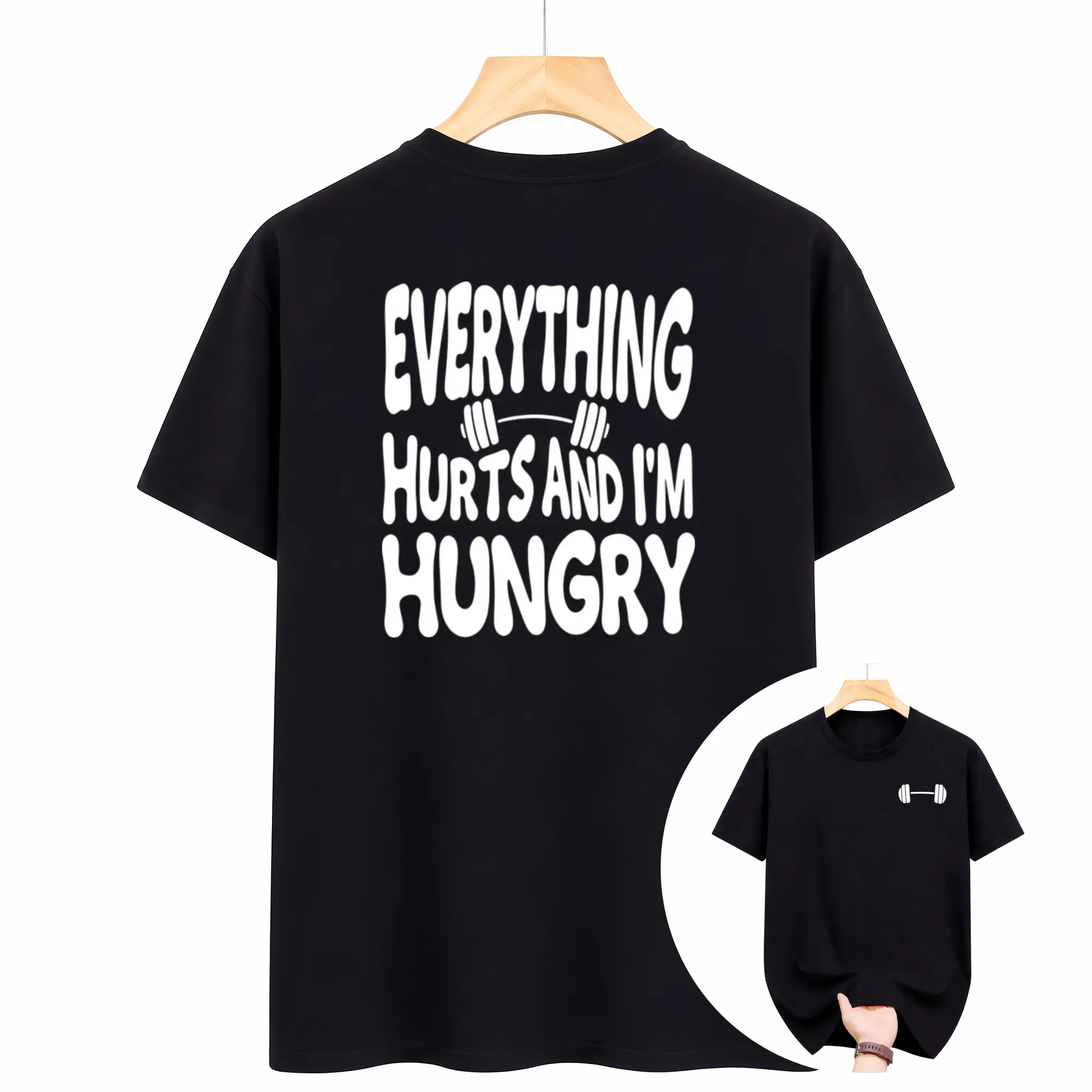 Oversized Women’s Gym T-Shirt – Funny Weightlifting Graphic Tee with 'Everything Hurts and I'm Hungry' Print Fitness Casual Tshirt Activewear Clothing