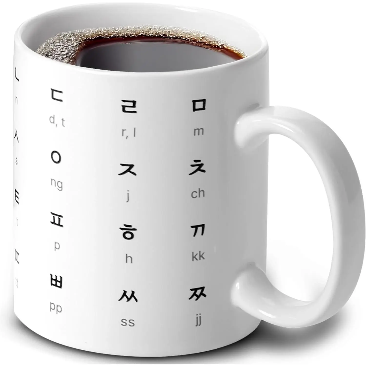 ?? 12oz Korean Ceramic Coffee Cup with Stunning Hangul & English Alphabet Pattern - Ideal Mug for Coffee & Language Enthusiasts - Durable -  Korean Gift (Mineral White)