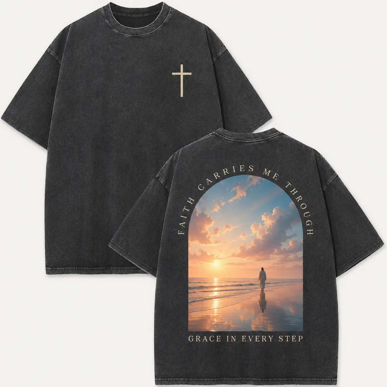 Vintage Christian Faith Graphic T-Shirt for Men, Oversized Distressed Washed Cotton Short Sleeve Streetwear, Tshirt, Shortsleeve
