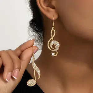 Trendy jewelry with gemstone and musical note designs, exaggerated and unique, niche high-end earrings and ear pendants
