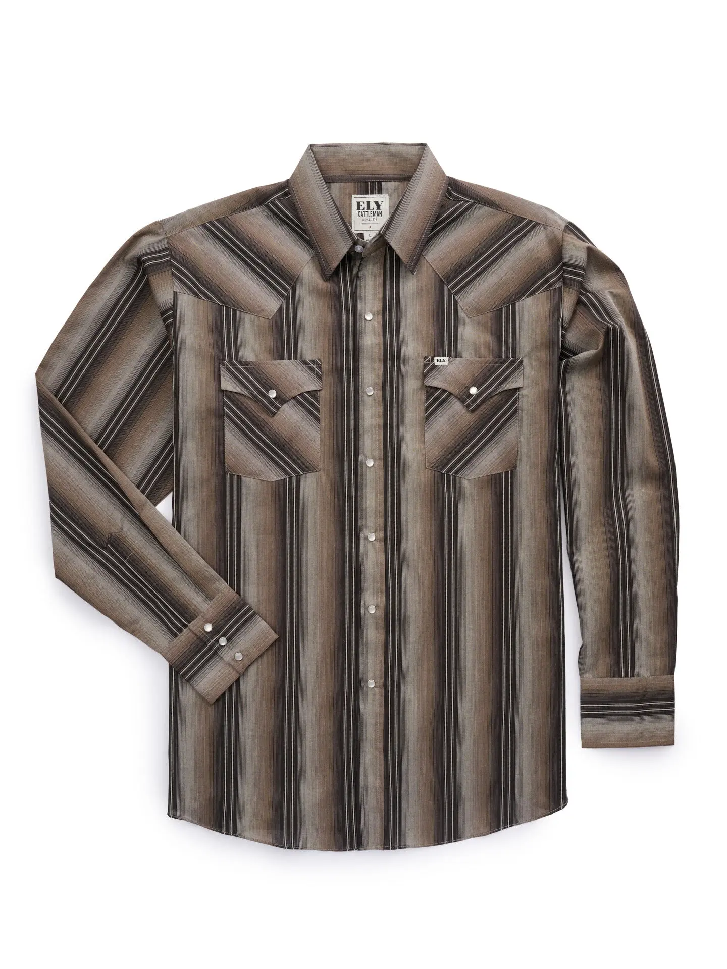 Men's Ely Cattleman Classy Casual Long Sleeve Textured Stripe Western Snap Shirt - Brown & Navy, Mens Tops with Durable Fabric and Functional Pocket