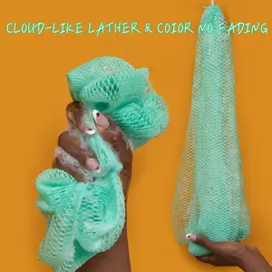 African Exfoliating Net Sponge, Long Stretch Back Scrubber for Shower Cleaning, Deep Clean Reusable Bath Washcloth for Dead Skin & Keratosis Pilaris, Smooth Skin Tool for Korean Kids
