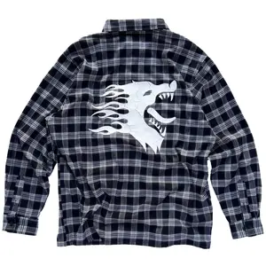 Kill Crew War Wolf Flannel Plaid Menswear Soft Top Shirt Cotton Casual