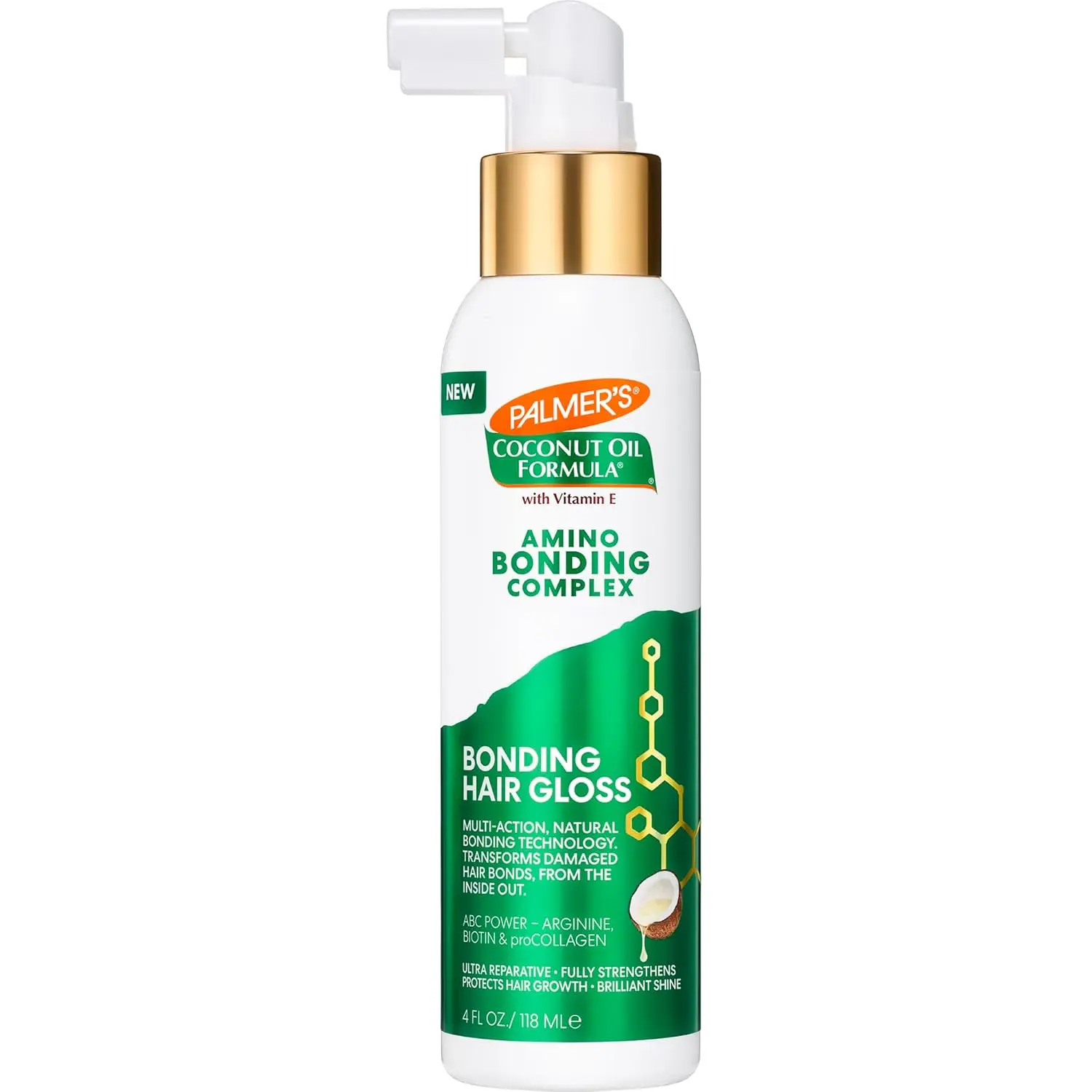 Palmer's Amino Bonding Complex Hair Gloss, Hair Shine Spray with Coconut Oil & Vitamin E, Hydrating, Heat Protectant, Anti Frizz, Adds Shine & Protects Hair Growth, All Hair Types, 4 fl. oz