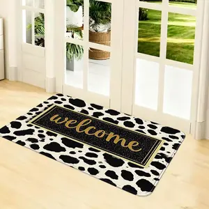 Luxury Gold Welcome Mat, Cow Print Non-Slip Dustproof Floor Mat, Soft Flannel Material, Ideal for Kitchen/bathroom/dining Room/hallway, Cow Print Rug, Indoor Welcome Mat, Home Decor Mat