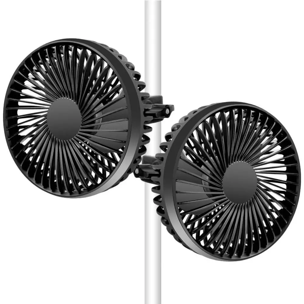 Grow Tent Fan, 5in Two Fans for Greenhouse Plant All Direction Ventilation Circulation Instead of Oscillating, Can Work with Timer and Thermostat, 3 Speeds IP54 Waterproof 8ft Cord Power Adapter