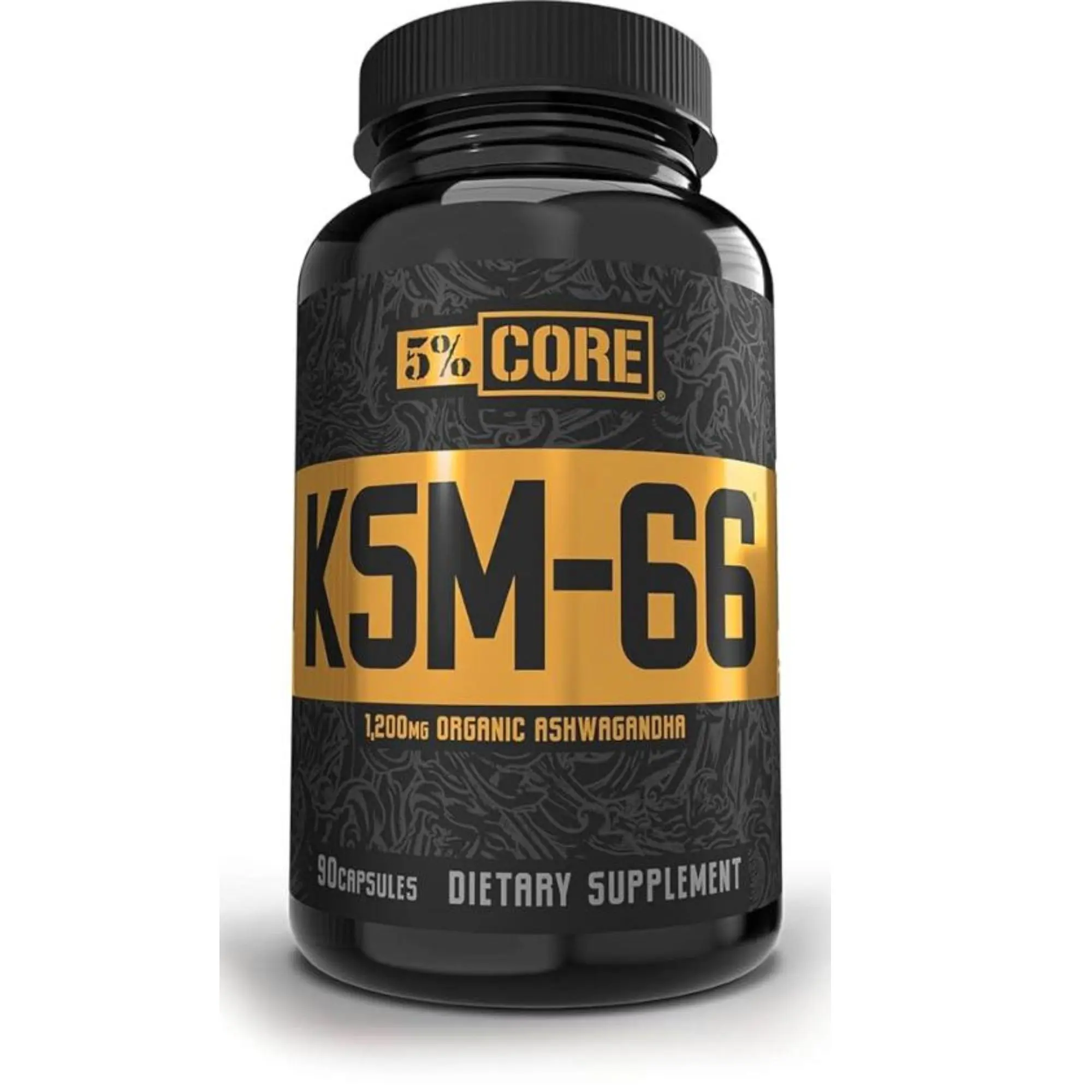 5% Nutrition Core KSM-66 Organic Ashwagandha Dietary Supplement Pills - 1200mg Natural Root Extract, 5% Withanolides High Potency, Adults' Fitness & Muscle Recovery Support, No Artificial Flavor, 90 Capsules (45 Servings)