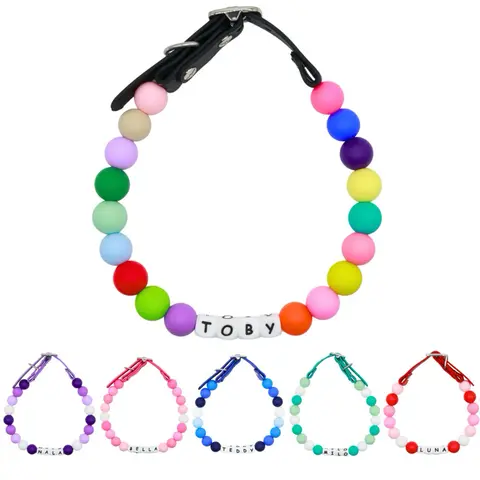 Custom Beaded Name Collar for Dogs and Cats - Small, Medium and Large Pets-Adjustable Handmade in the USA with Colorful Beads-Personalized Colors