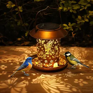 Solar Bird Feeders for Outdoors ,Metal  Outdoor Summer Bird Feeders Lantern Modeling Decor, Bird Feeder Weather Resistant Gifts for ,Yard,Patio,Porch,Balcony