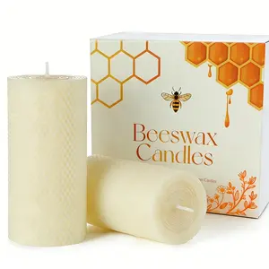 Large pure beeswax cylindrical candle, 2x4 inches (approximately 5 x 10 cm) white honeycomb beeswax cylindrical candle, hand rolled for 20 hours with long-lasting burning, odorless, drip free, suitable for home decoration, weddings