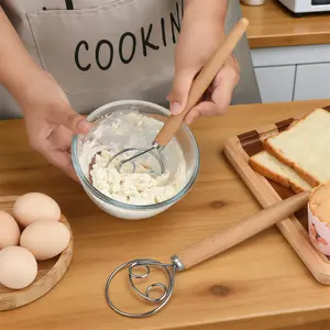 1/2 piece dough scraper dough mixer set - stainless steel dough mixer with wooden handle, suitable for making bread, pastries, and pizza, made of food grade material and easy to clean