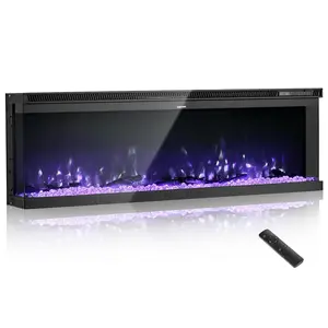 fathersdaygift VEVOR 50 inch Electric Fireplace, Three-Sided Glass Wall Mounted Recessed Fire Place with Remote Control, Timer, 1500W, Adjustable Flame Color Brightness, Overheat Protection, for Living Room, Bedroom