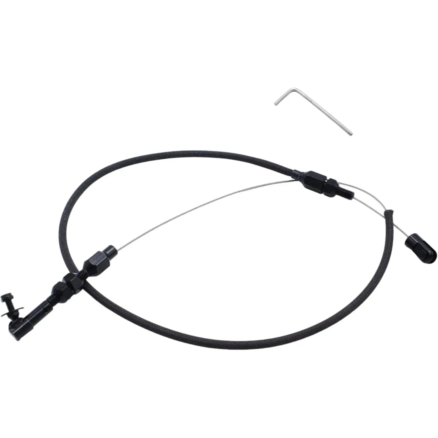 24-inch Universal Adjustable Throttle Cable Assembly - Black Braided Stainless Steel Housing, Adaptable to All Types of Manifolds, Braided and Tubular Protective Layer, Easy to Install, Extends Service Life
